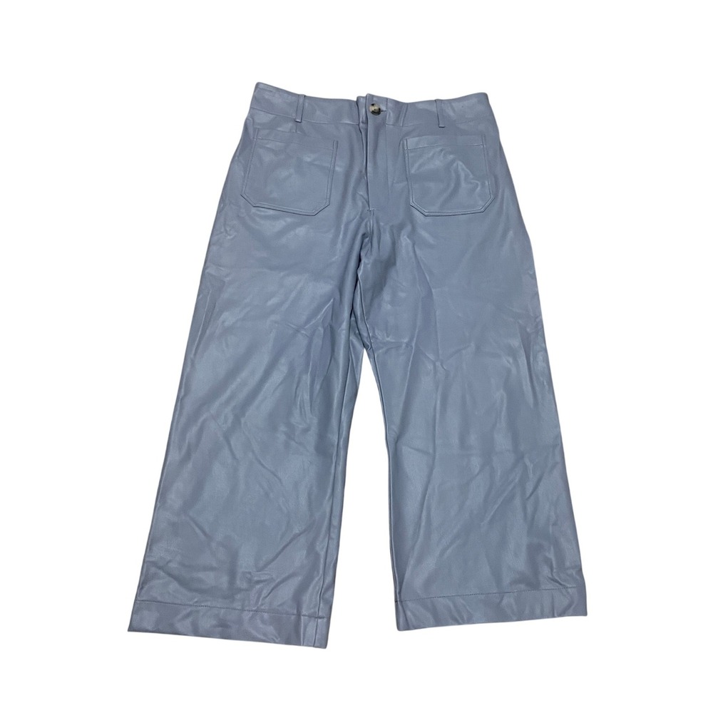 Maeve Anthropologie The Colette Blue Faux Leather Wide Leg Cropped Pants Size 34